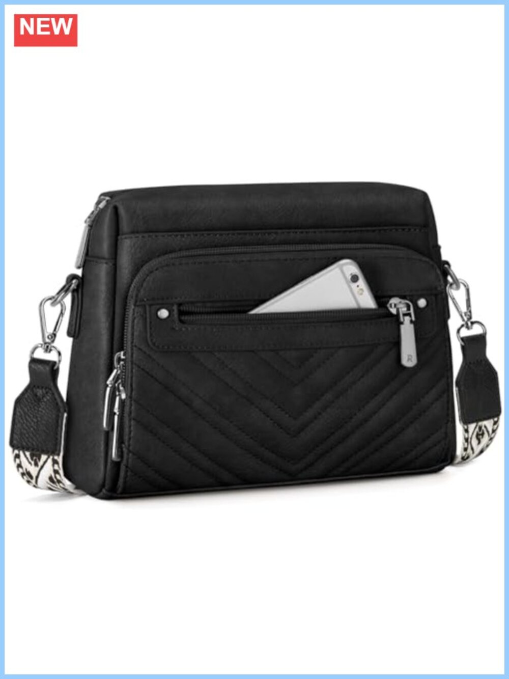 RAINSMORE Quilted PU Leather Crossbody Bag Wallet Purse Detachable Strap
